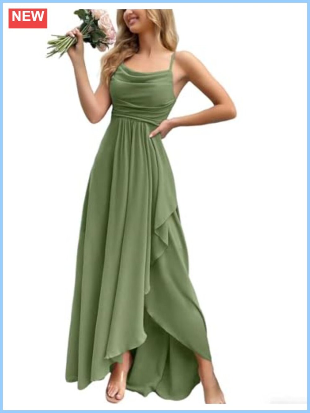 Spaghetti Strap Cowl Neck Chiffon Maxi Formal Evening Gown